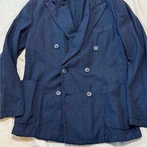 Leone Napoli Men's Double-Breasted Navy Blazer Jacket Italy . Cotton.